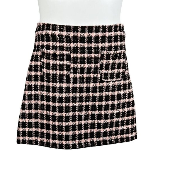 Maison d' Amelie Paris NEW Womens 6 Pink Black Tweed Mini Skirt Clueless Preppy - Picture 1 of 12